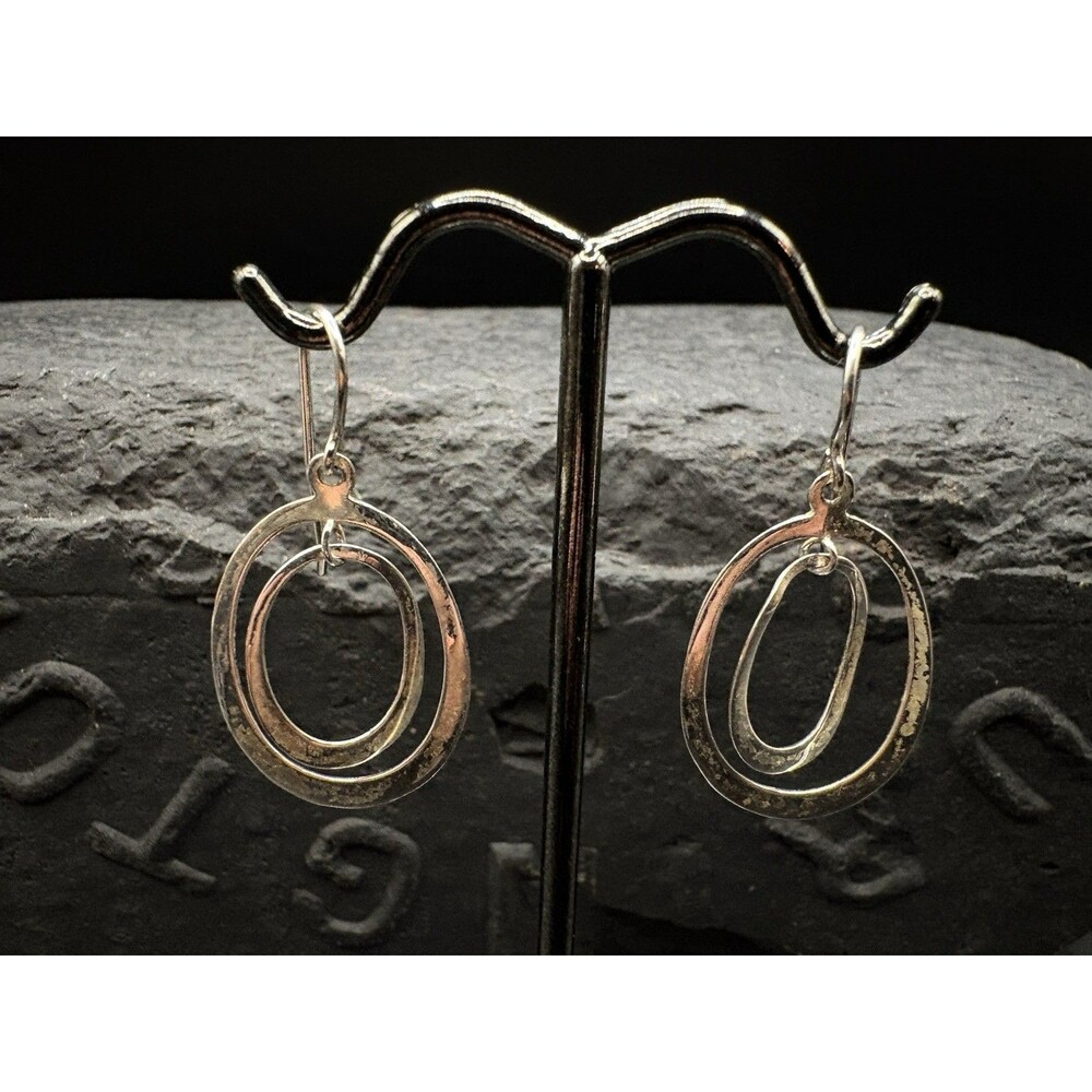 Movement Twist Circle Sterling Silver 925 Earrings Drops Modernist Hooks 2.23g